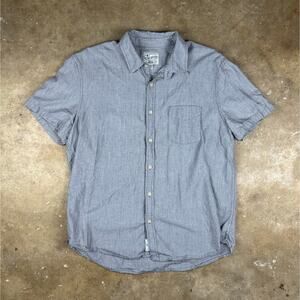 Lucky Brand Shirt Mens XL Gray Herringbone Short Sleeve Button Up 100% Cotton